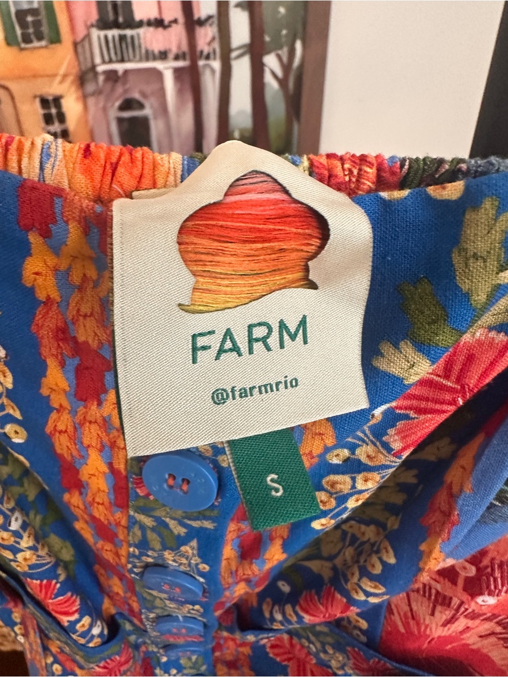 FARM Rio Blue Floral Embroidered Romper with Orange & Pink Accents - Picture 2 of 6